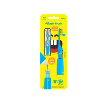 ESCOVA DENTAL INFANTIL MACIA +5 COM RESERVATORIO MAGIC BRUSH - AZUL - ANGELUS