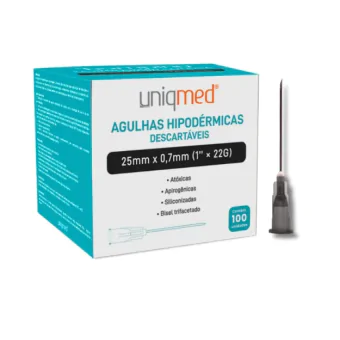 AGULHA HIPODERMICA DECARTAVEL 25MM X 0,70MM 22G UNIDADE - UNIQMED