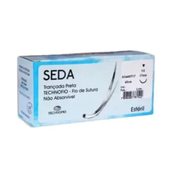 FIO DE SUTURA AGULHADO SEDA TRANCADA PRETA 3-0- 1-2CIRC. - 1,7CM CX COM 24UN - TECHNOFIO